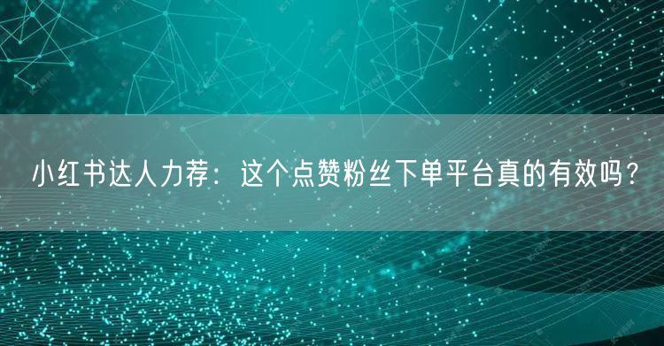 小红书达人力荐：这个点赞粉丝下单平台真的有效吗？