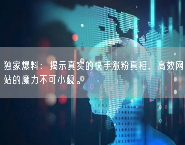 独家爆料：揭示真实的快手涨粉真相，高效网站的魔力不可小觑。