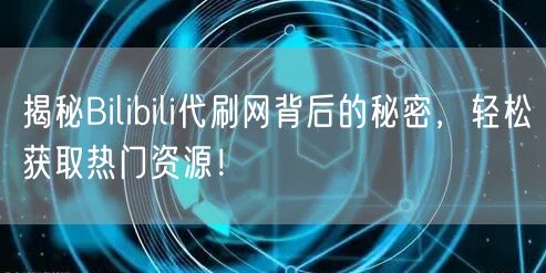揭秘Bilibili代刷网背后的秘密，轻松获取热门资源！