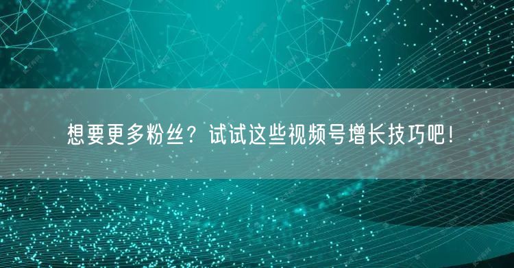 想要更多粉丝？试试这些视频号增长技巧吧！
