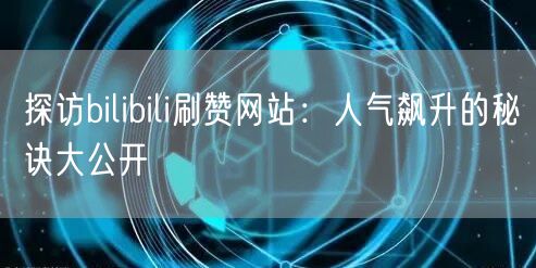 探访bilibili刷赞网站：人气飙升的秘诀大公开