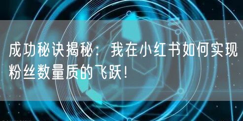 成功秘诀揭秘:我在小红书如何实现粉丝数量质的飞跃!