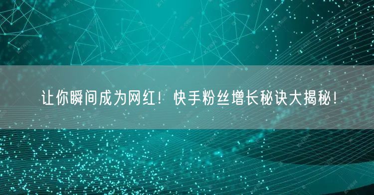 让你瞬间成为网红！快手粉丝增长秘诀大揭秘！